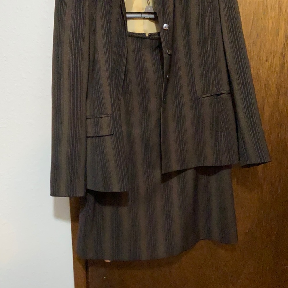 Suit jacket and skirt brown with cream stripes